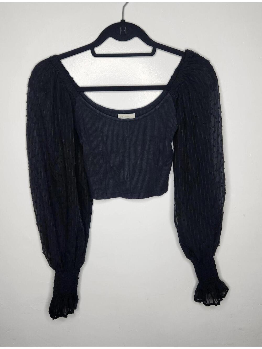 Urban Outfitters Top Womens Small Puff Long Sleeve Sheer Mesh Cropped Shirt